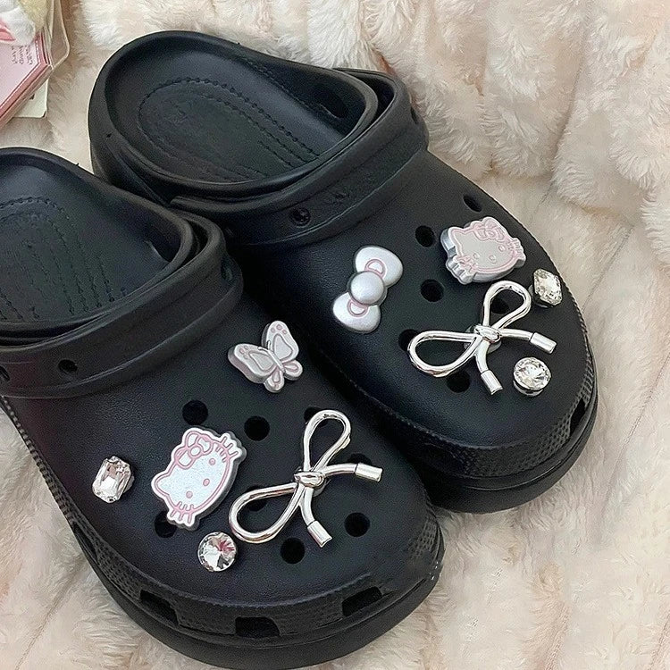 Hello Kitty Silvery Shoe Charms Set Cute Cartoon Plastics Decorations for Clogs & Sandals Perfect Gift for Boy Girl