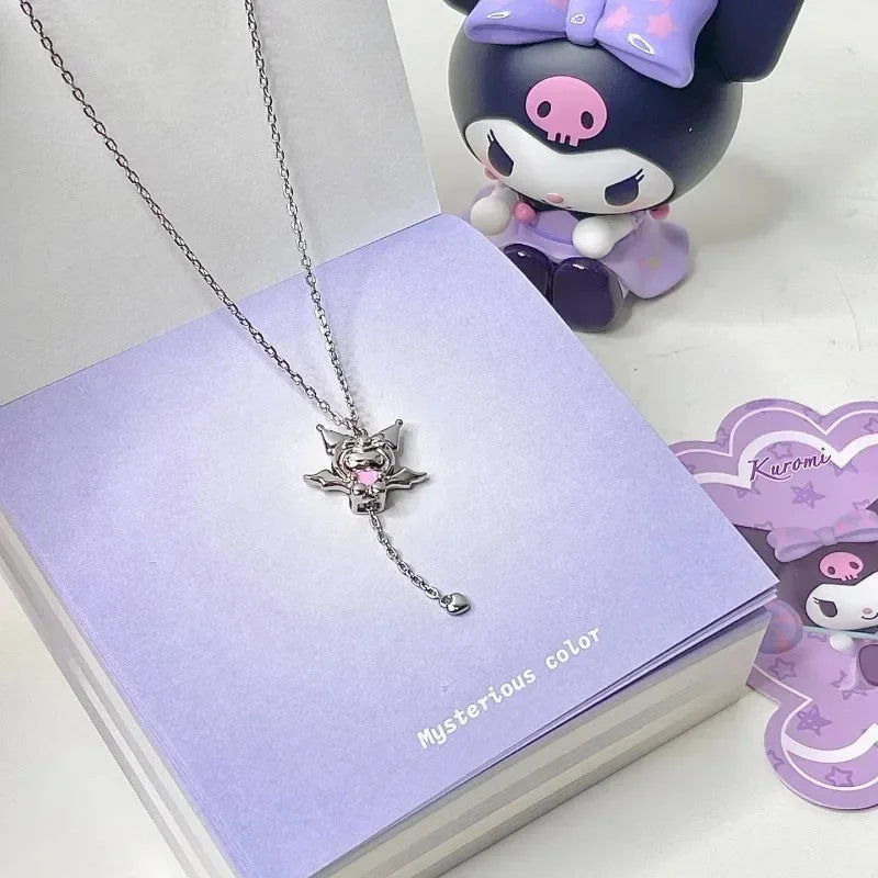 Sanrio Kuromi Silver Plating Necklace for Women Cartoon Anime Fashion Cupid Collarbone Chain Kawaii Charm Jewelry Girl Gifts