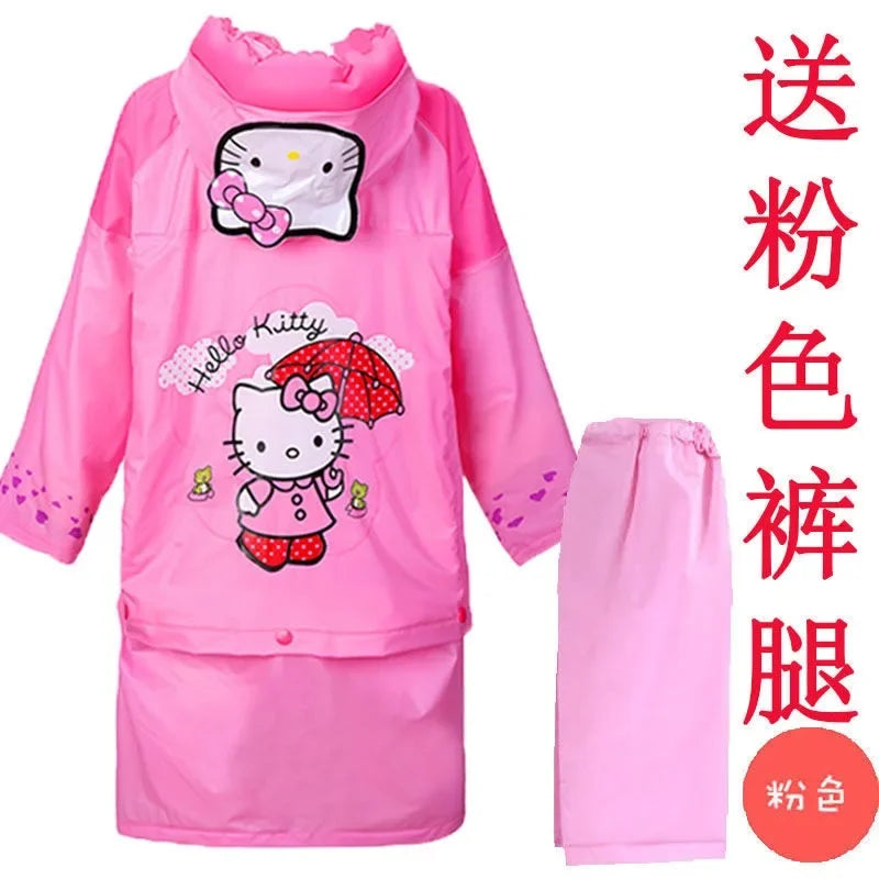 Hello Kitty new kawaii children's raincoat with school bag poncho student children creative whole body new durable rain gear