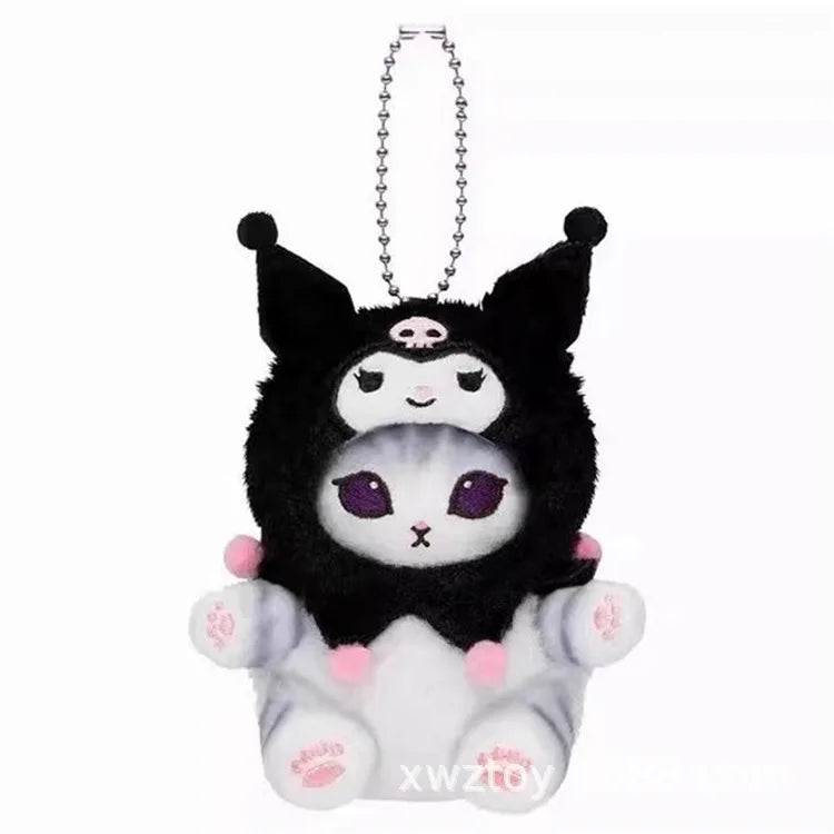 Kawaii Plush Keychain Pendant Cartoon Mofus and Shark Cat Cross-Dressing Hello Kitty Kuromi doll stuff Backpack Decor Toys