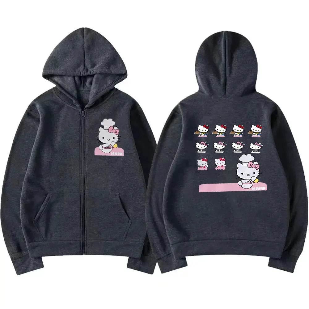 Anime Cute Printed Hoodies Women Cartoon Hello Kitty Y2k Korean Students Loose Sweatshirt Fashion Sweet Cardigan Clothing