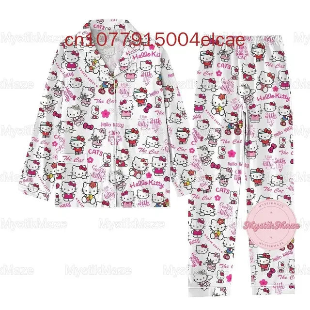 Hello Kitty 3D Printed Casual Men's and Women's Long Sleeve Shirt Pajama Set Hellokitty Family Pajamas Set