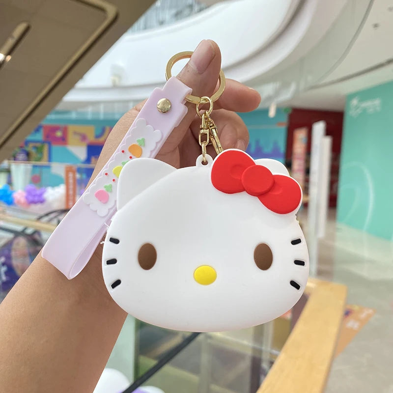 1PCS Kawaii Hello Kitty Kuromi Silicone Coin Purse Cinnamoroll Keychain Wallet Fashion Portable Keyring