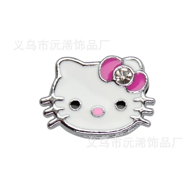 5cps 8mm Enamel Hello Kitty Charms Accessories DIY Wrist Strap Bracelet Collar Handmade Beads for Jewelry Making Kids Gifts