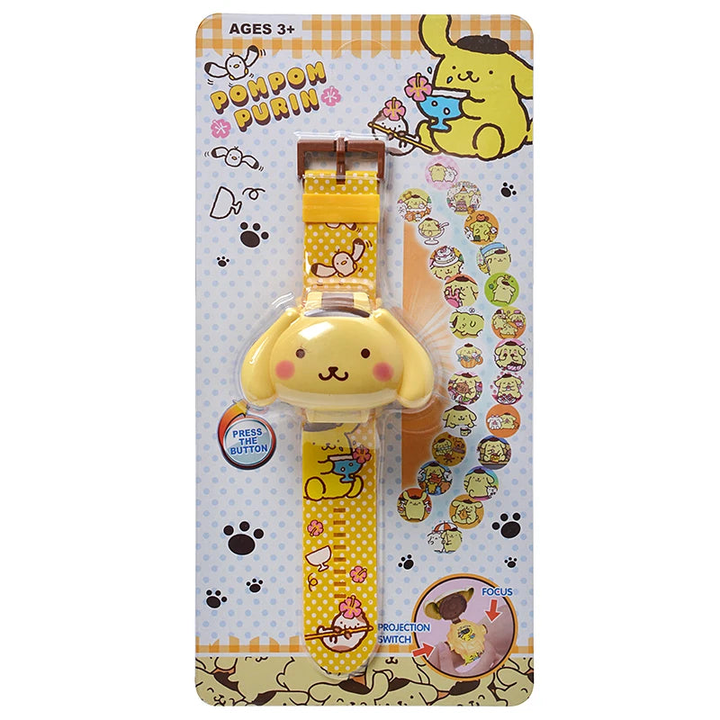 Hello Kitty Toys Set 24 Style 3D Projection Digital Watch Cinnamoroll Kuromi Melody Anime Action Figure Model Toy For Kid