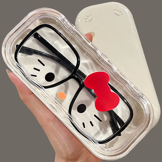 Hello Kitty Glasses Case Storage Box Anime Kawaii Cartoon Transparent Wave Sunglasses Protective Case Gifts for Girls