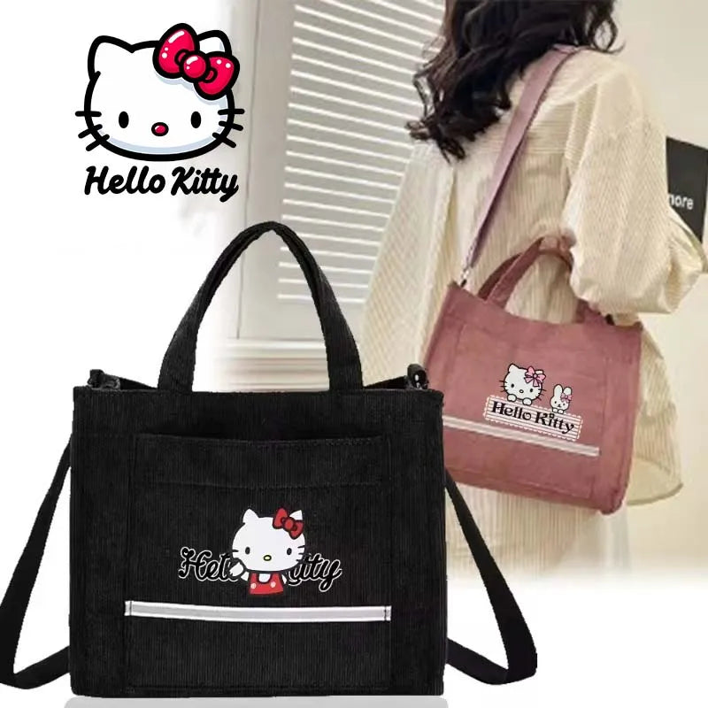 Hello Kitty Women Canvas Bags Shoulder Bag Fashion Tote Bags Girl Cartoon Printed Tote Bag Large Capacity Handbag Shopping Bags