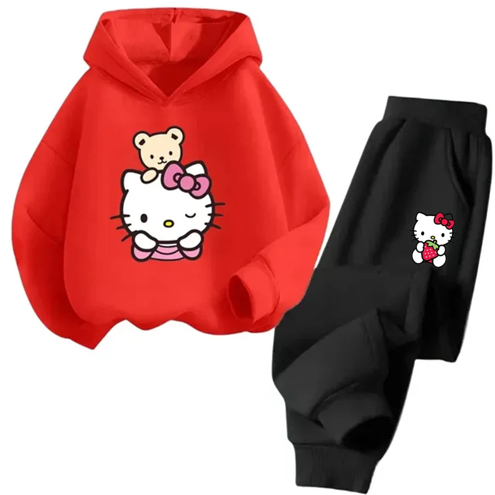 Hello Kitty Boys Girls Hoodie Trousers Set Children's Sweatshirt + Sweatpants Two-piece Fashion Set age 3-12 Kids Autumn Winter