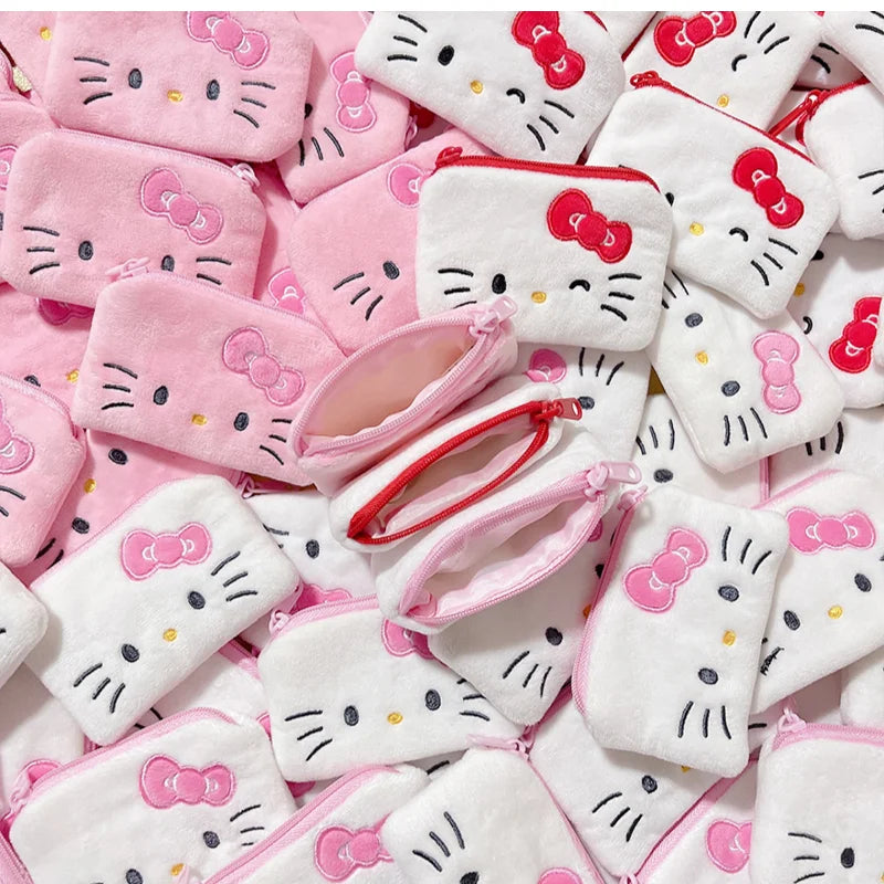 hello kitty cute my melody Melody plush toy coin purse storage bag polka dot bow anime girl birthday gift 16cm wholesale