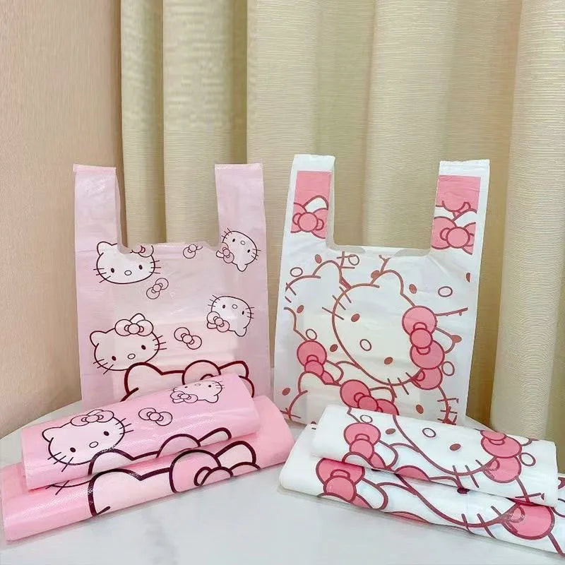 50 Pcs/set Cartoon Vest-Style Plastic Bags Hello Kitty Handheld Bin Bags for Home Use