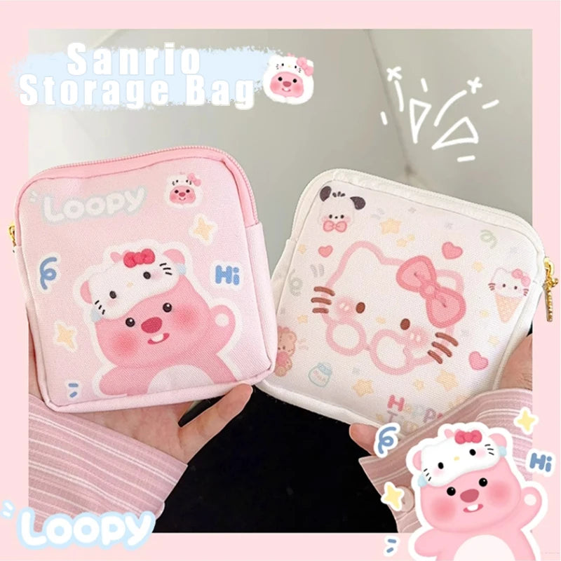 Kawaii Hello Kitty Cartoon Women Tampon Sanitary Napkin Storage Bag Mini Cosmetics Coin Purse Bag Gift