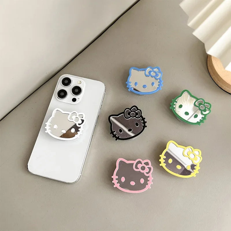 Hello Kitty Mobile Phone Holder Cute Anime Cartoon Scalable Portable IPhone Back Decoration Mirror Fashion Holiday Gifts