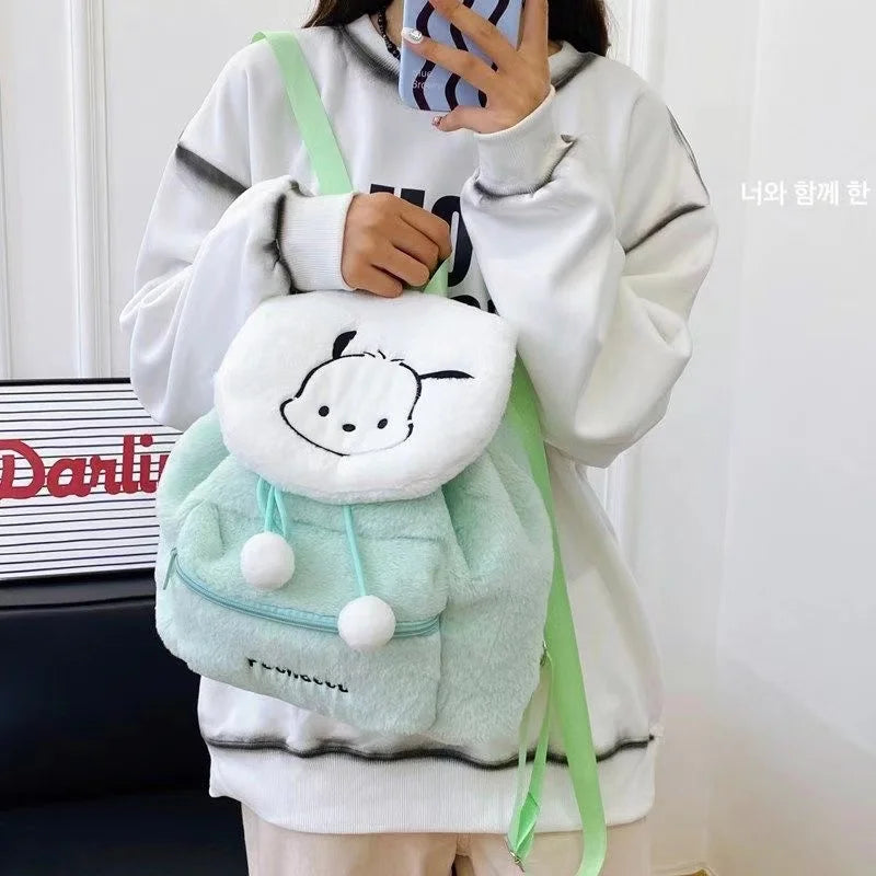 Cute Flip Cover New Autumn/Winter Shoulder Small Backpack Plush Kuromi Hello Kitty Large Capacity Sweet Backpack