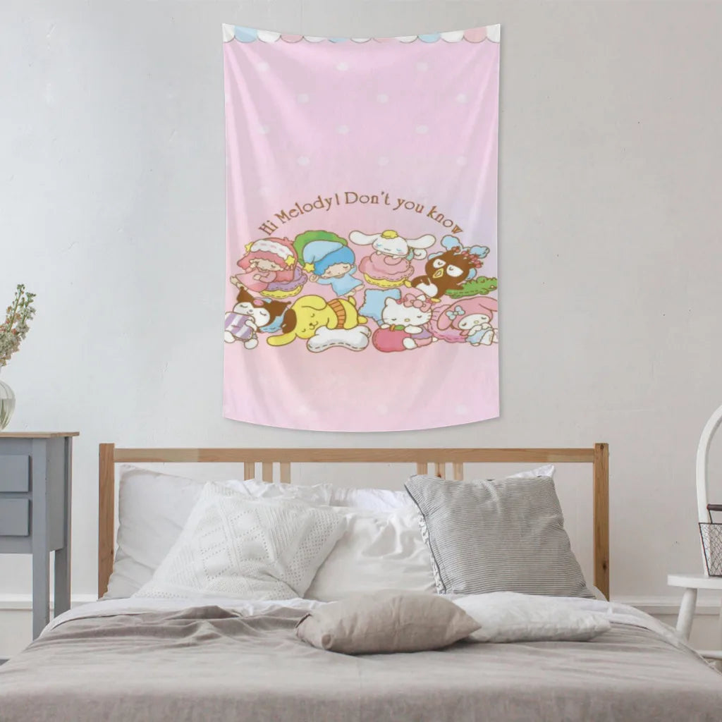 Cute Anime Sanrio Hello Kitty Kawaii Tapestries Room Decoration Items Home Décor Bedroom Wall Decorating Cloth