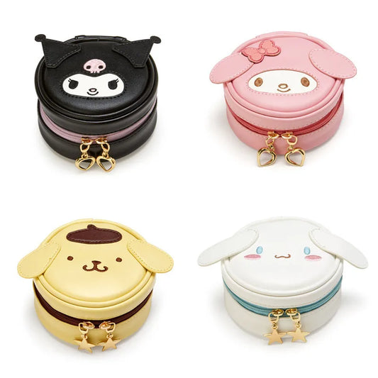 Kawaii Anime Series Cinnamoroll Kuromi My Melody Hello Kitty Cute Round Storage Jewelry Box Headphone Bag Coin Purse