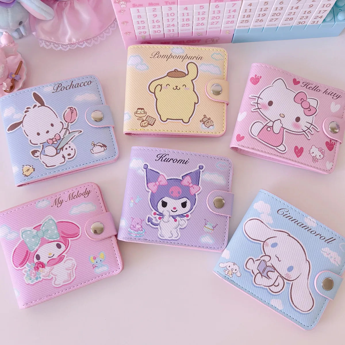 New PU Card Holder Women's Wallet Hello Kitty Kulomi Melody Cinnamoroll Portable ID Card Coin Purse Cute Girls Gifts