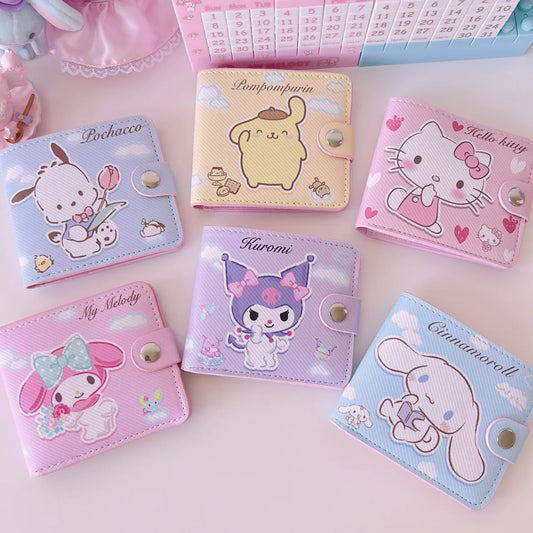 New PU Card Holder Women's Wallet Hello Kitty Kulomi Melody Cinnamoroll Portable ID Card Coin Purse Cute Girls Gifts