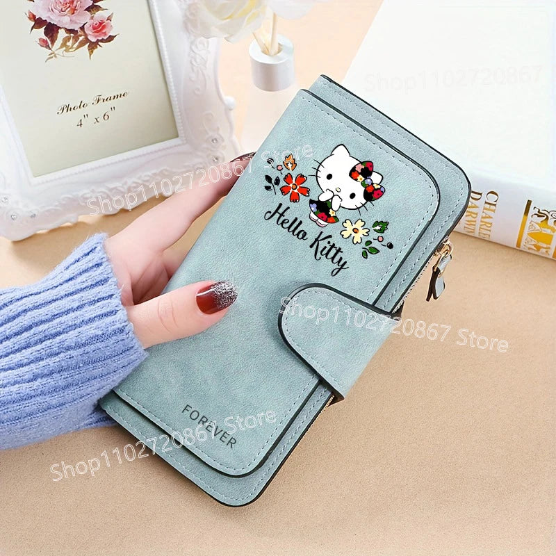 New Hello Kitty Wallet Women Anime Cartoon Fashion Multi-Card Slot Purse  Buckle Nubuck Material Two-color Fabric Wallets Gift