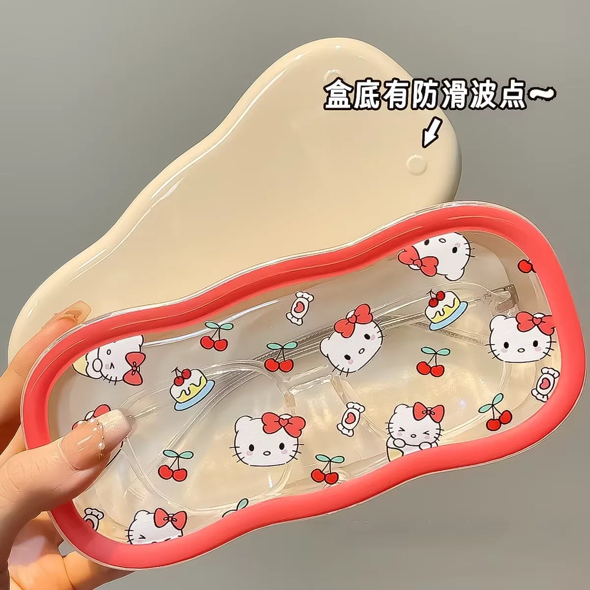 Hello Kitty Glasses Case Storage Box Anime Kawaii Cartoon Transparent Wave Sunglasses Protective Case Gifts for Girls