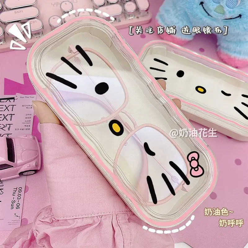 Kawaii Hello Kitty Glasses Storage Box Cute Cartoon Translucent Box Sunglasses Protective Case Anime Peripheral Girl Gift