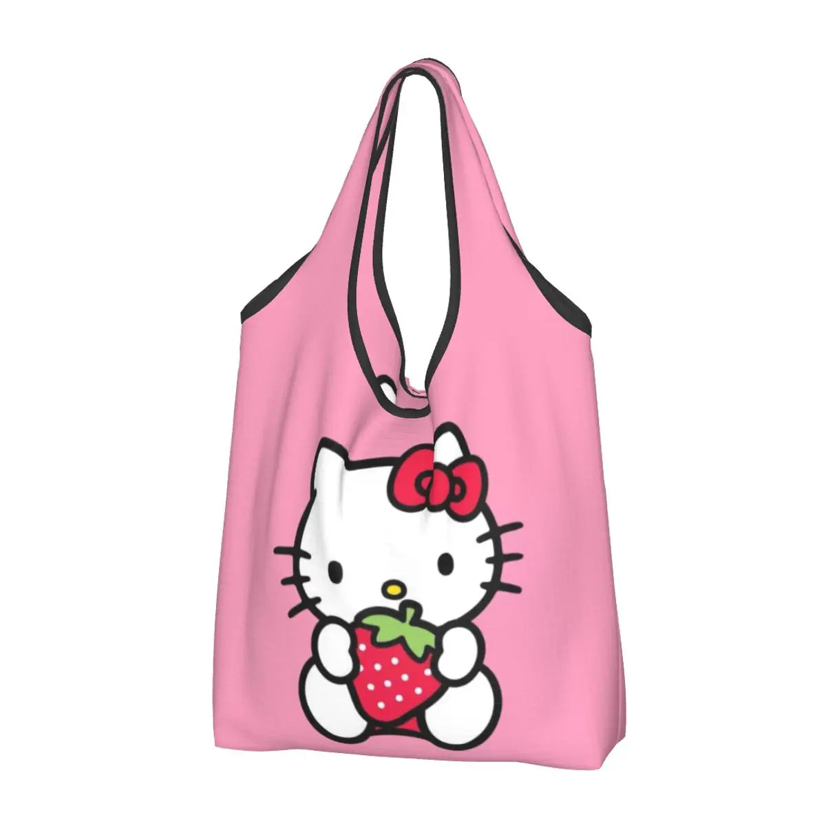 Custom Hello Kitty Groceries Shopping Bag Funny Shopper Shoulder Tote Bags Large Capacity Portable Handbag