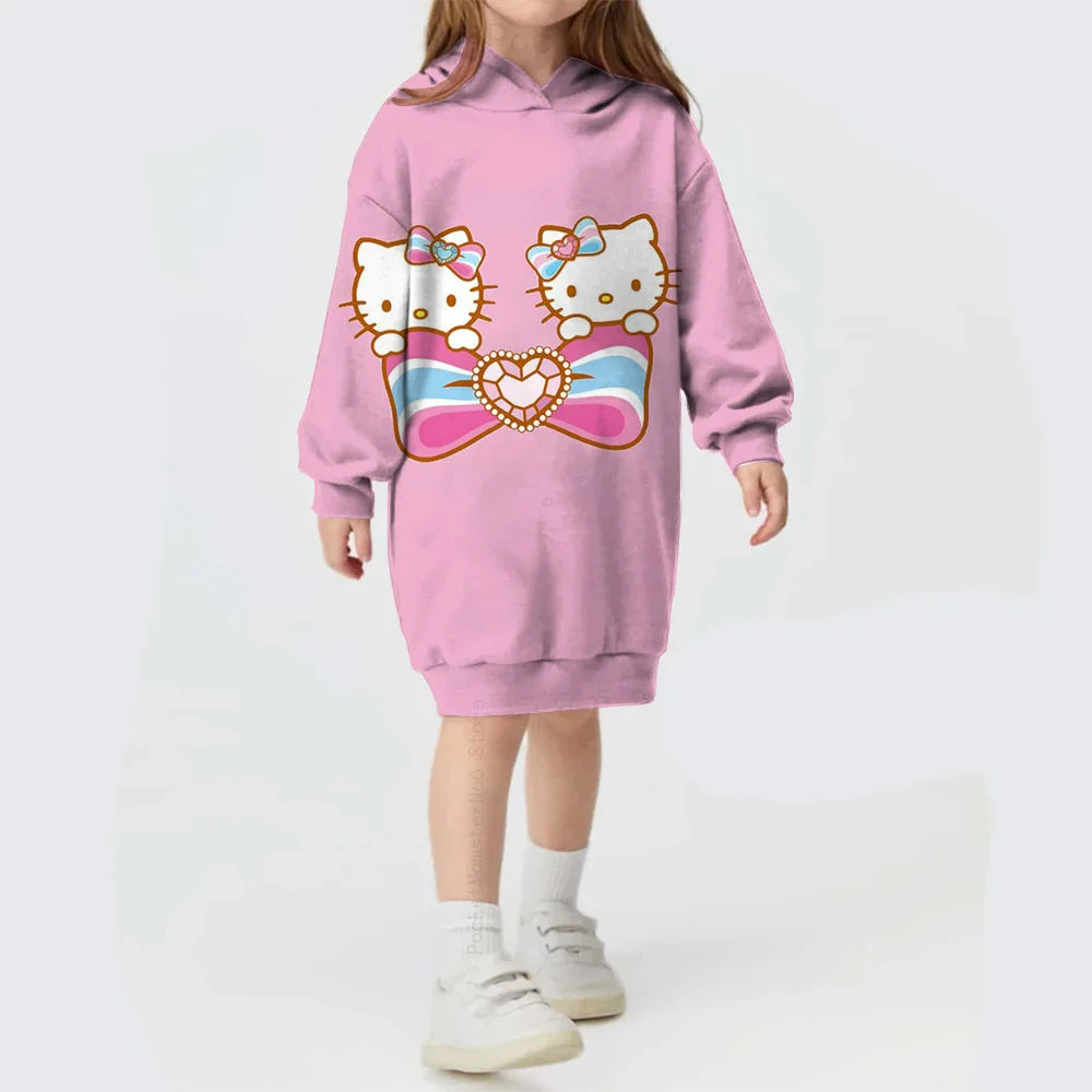 Hooded Dress For Girls Hello Kitty Kuromi print  Long Sleeve Winter Girls Dresses Hello Kitty Children Hoodies Casual Dress