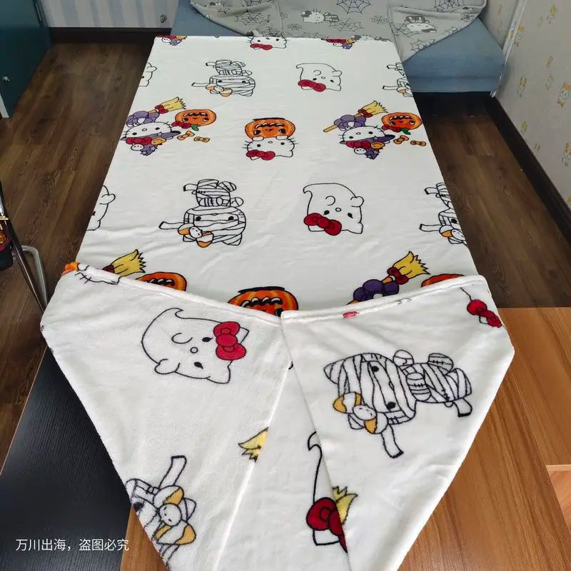 New Hot Halloween Ghost Pumpkin Hello Kitty Plush Cartoon Large Flannel Blanket Cute Cotton Sofa Nap Blanket Bed Sheet