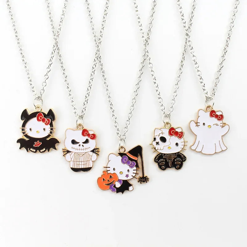 2025 Halloween Necklace Kawaii Anime Hello Kitty Transform Demon Ghost Pumpkin Alloy Pendant Jewelry Pendant Gifts Toys