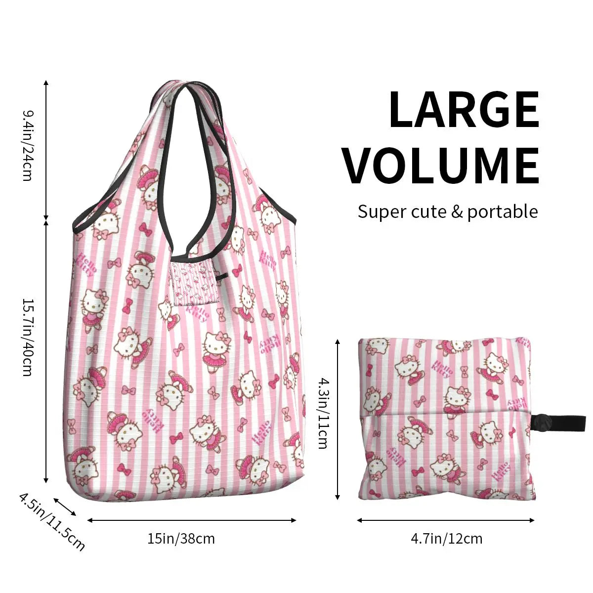 Custom Hello Kitty Groceries Shopping Bag Funny Shopper Shoulder Tote Bags Large Capacity Portable Handbag