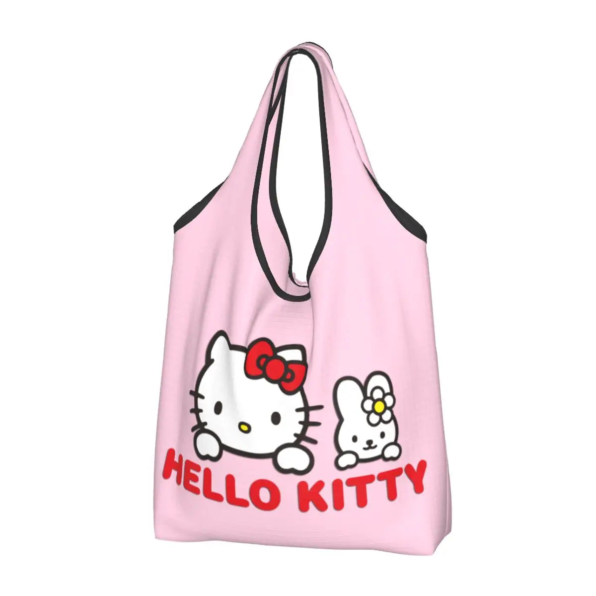 Custom Hello Kitty Groceries Shopping Bag Funny Shopper Shoulder Tote Bags Large Capacity Portable Handbag