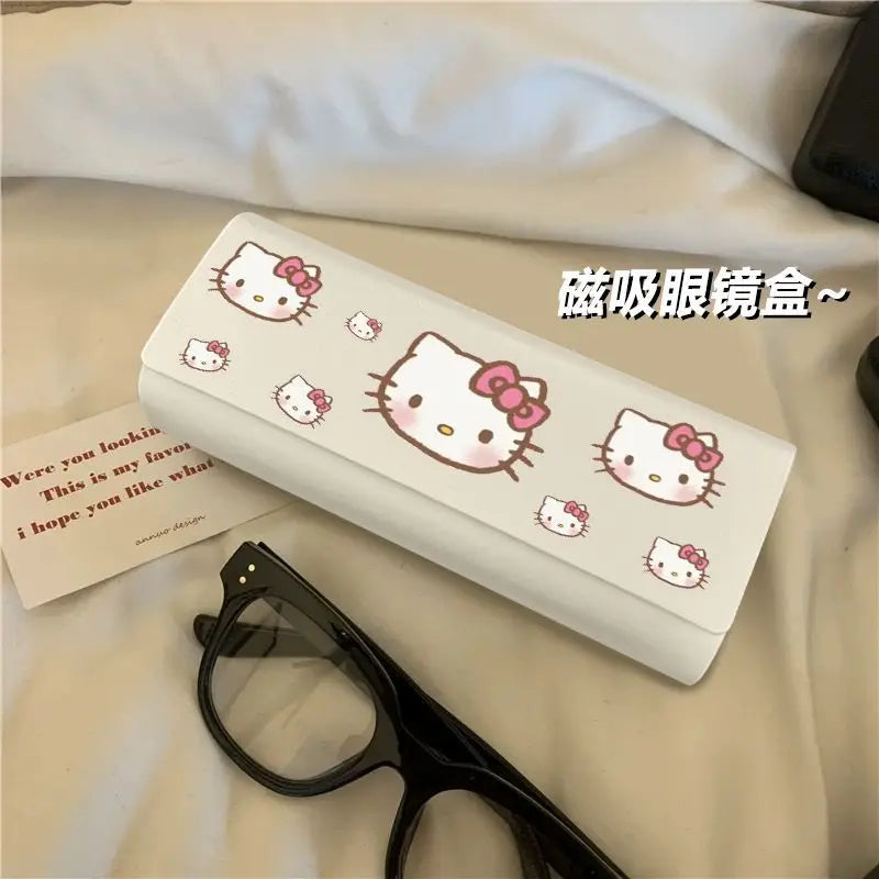 Kawaii Hello Kitty Glasses Case Cartoon Cute Portable Anti-Pressure and Anti-Fall Myopia Eye Box Sunglasses Storage Box