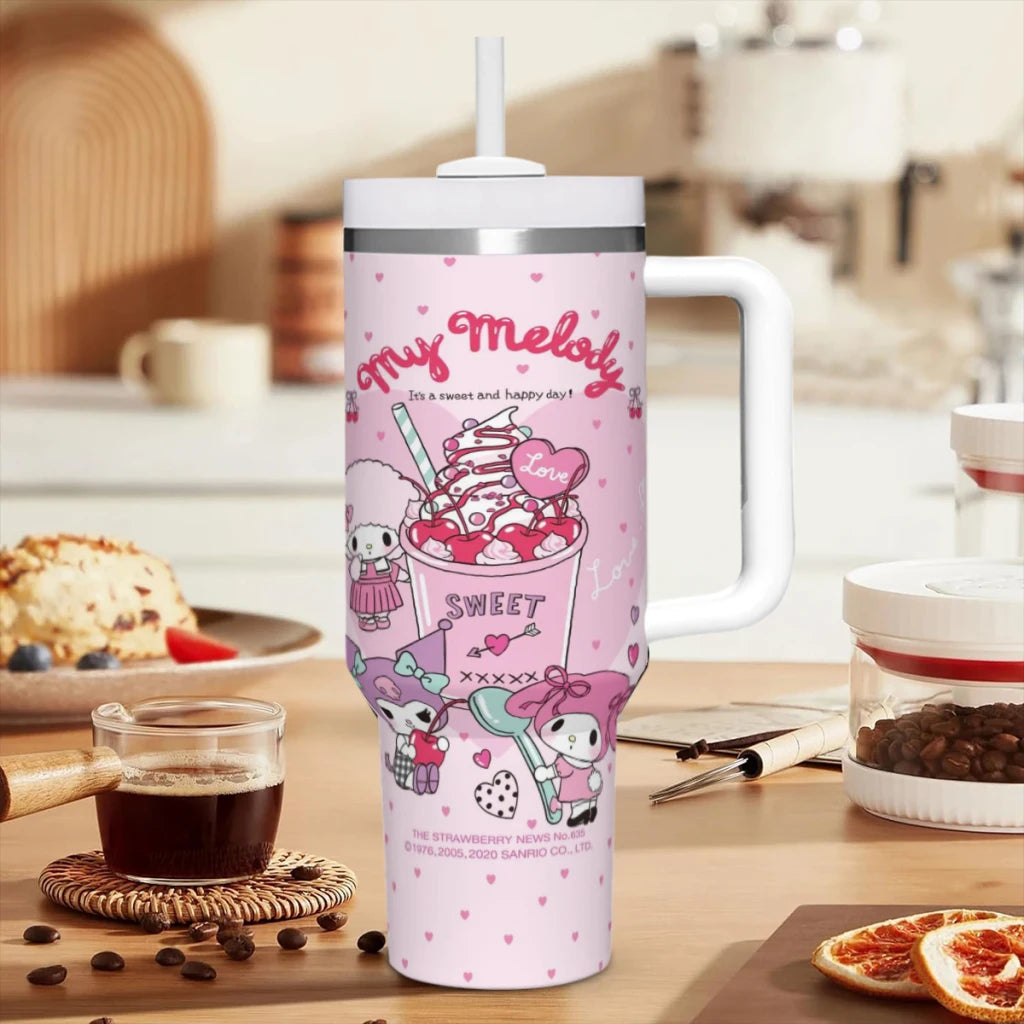 Cute Anime Sanrio Hello Kitty Kawaii 40 Oz Ultimate Tumbler with Handle and Straw Vacuum Insulated Tumbler