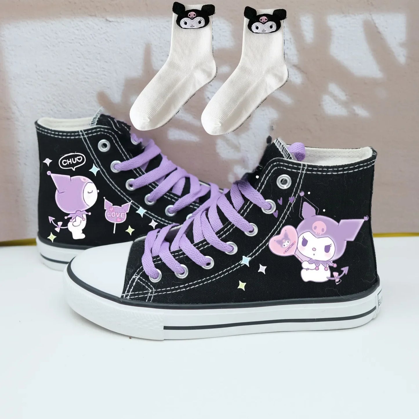 Original Kuromi High Top Canvas Shoes Rubber Non-slip Canvas Shoes Kawaii Student Japanese Girl Cute Cartoon Sneakers