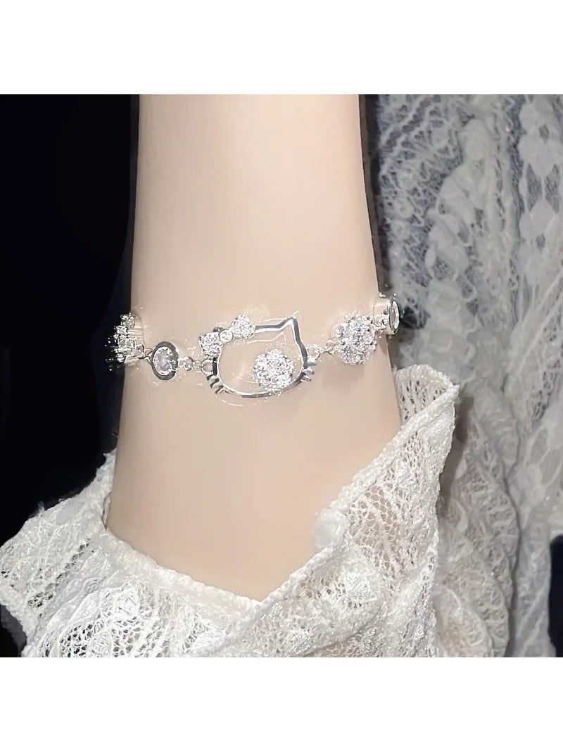 Sanrio Hello Kitty New All-diamond Bracelet Light Luxury High-end All-diamond Bracelet Hot Girl Temperament Hand Jewelry