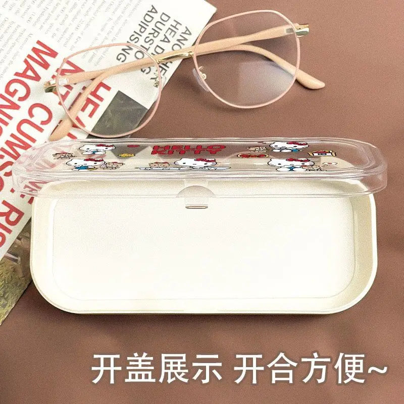 New Hello Kitty Glasses Case Red Storage Box Anime Kawaii Cartoon Transparent Sunglasses Protective Case Girl for Gifts