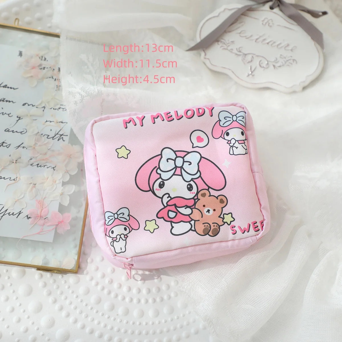 Hello Kitty Cinnamoroll Kuromi Cartoon Girl Sanitary Napkin Storage Bag MakeUp Bag Coin Purse  Card Holder Bag