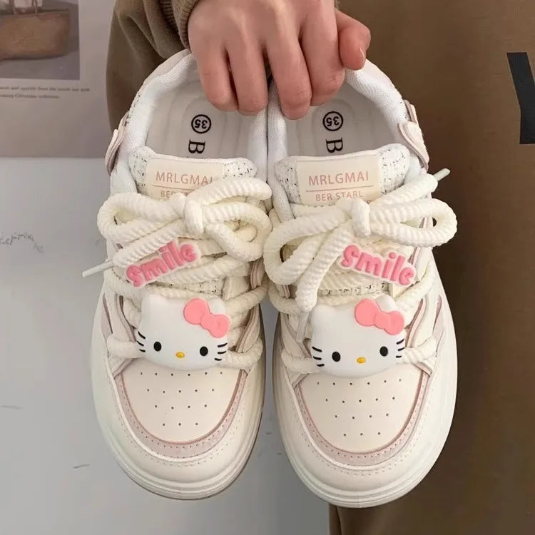 Hello Kitty Shoes Soft Girl Cute Y2K Sneakers Versatile Skateboard Shoes for Women 2024 New Girls Gift