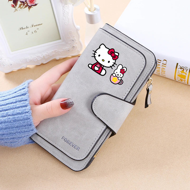 New Hello Kitty Wallet Women Anime Cartoon Fashion Multi-Card Slot Purse  Buckle Nubuck Material Two-color Fabric Wallets Gift