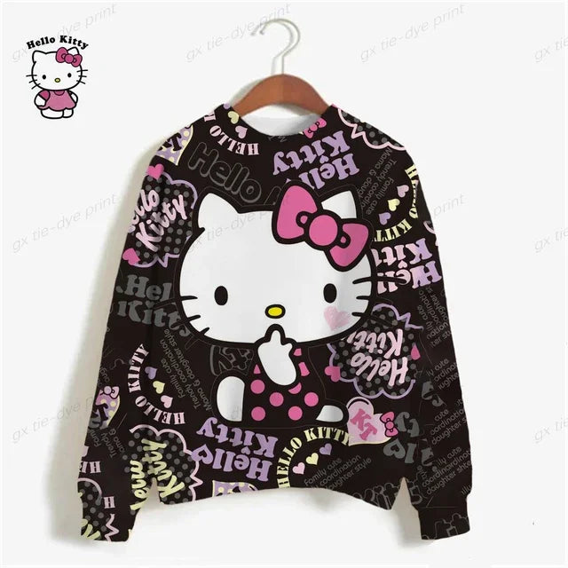 HELLO KITTY Sweatshirt Women Long Sleeve Sweatshirts Streetwear New Fashion Autumn Winter Cartoon Print Pullover Tops y2k