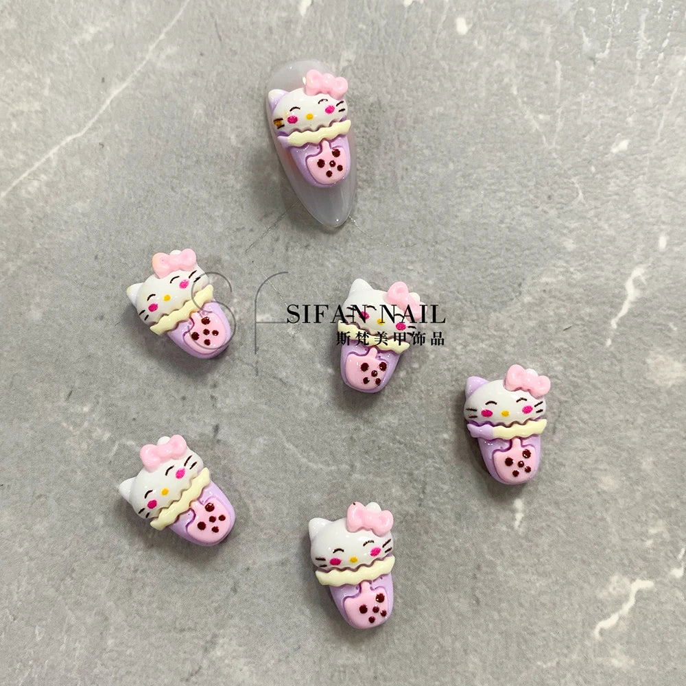 20PCS Kawaii Cartoon 3D Nail Accessories Hello Kitty Kuromi Dress Up Bowknot Decoration Art Charms DIY Jewelry Supplies Gift