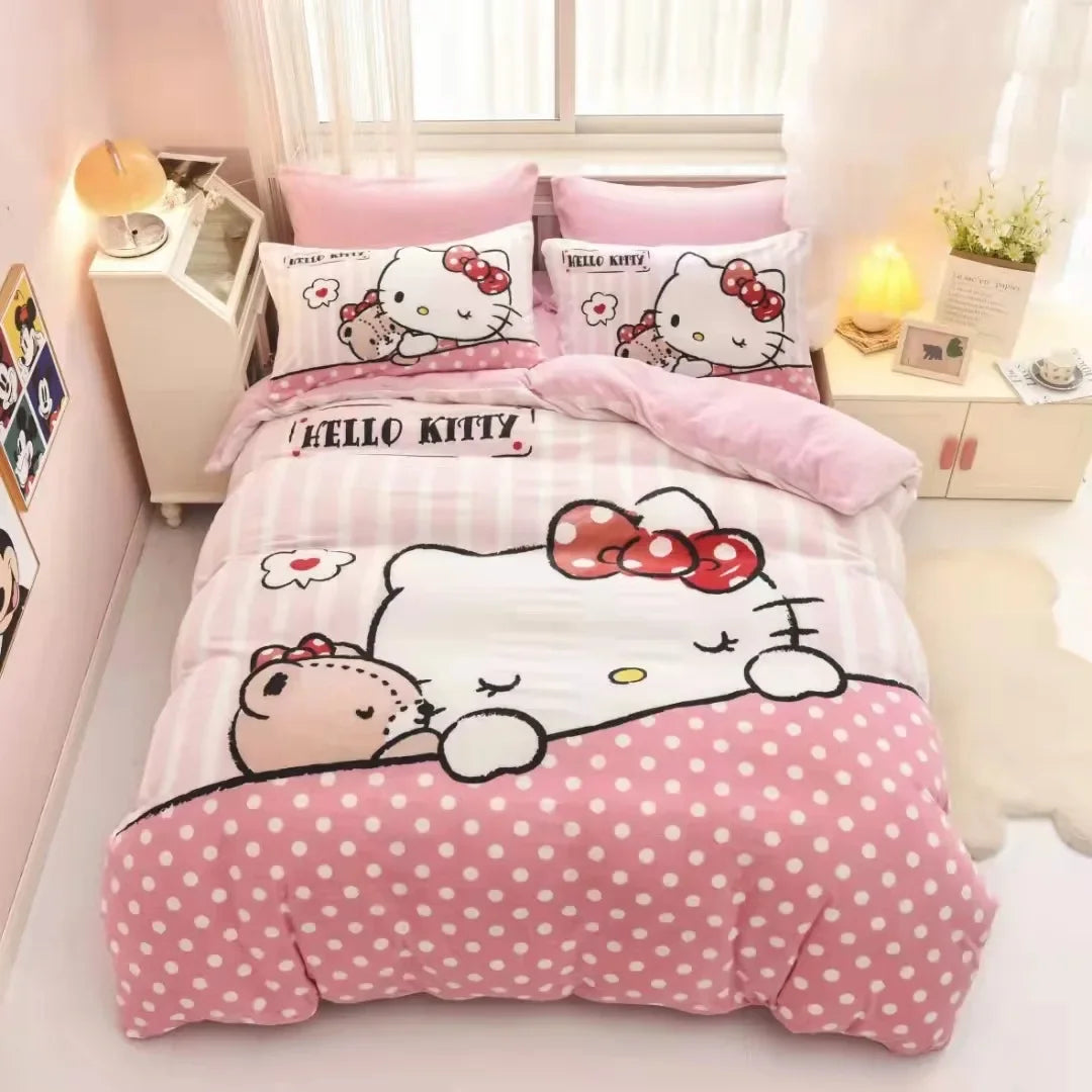 Cute Hello Kitty Cartoon Kids Duvet Cover Bedding Set Comforter Cover for Bedroom Decoration Children Teens Girl Birthday Gifts