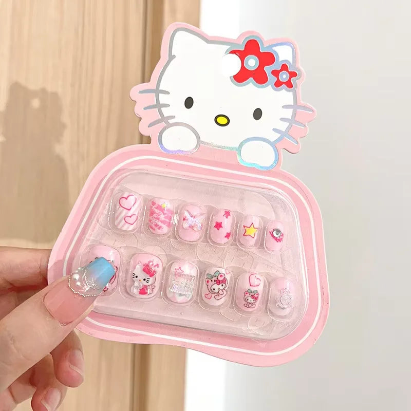 Cartoon Kids Nail Sticker Cute Hello Kitty Cinnamoroll Kuromi Children Self Adhesive Nail Patch Accessories Girl Toy Gift