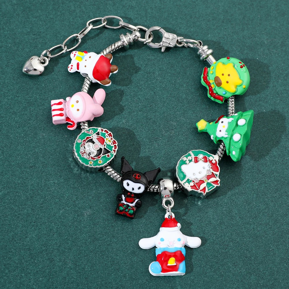 Christmas Style Charms Bracelet for Girl, DIY Jewelry Accessories, Kawaii, Hello Kitty, Kuromi, Melody, Student