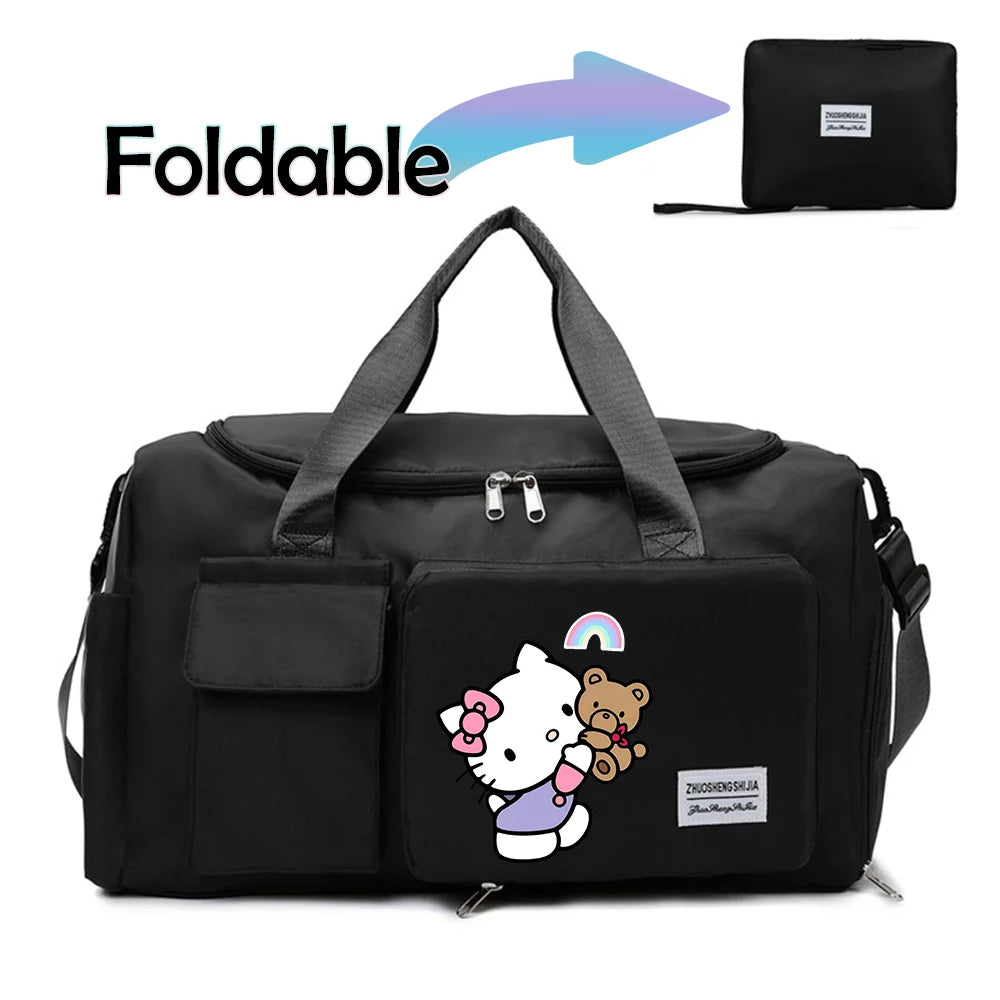 Hello Kitty Cartoon Travel Bag Large Capacity Storage Shoulder Bags Gym Duffle Pack with Shoe Compartment Portable HandBag