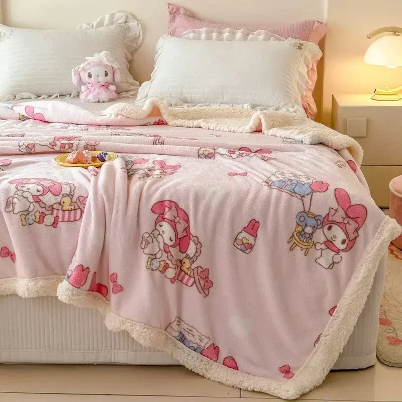 Cinnamoroll My Melody Anime Ins Milk Fleece Blanket Cute Hello Kitty Kawaii Warm Nap Sofa Cover Gifts for Kids