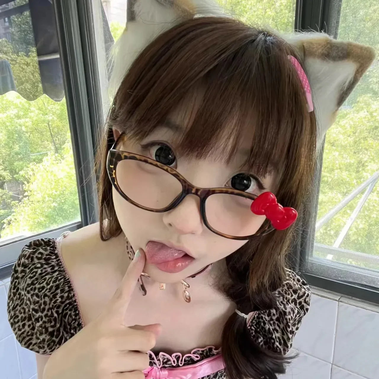 New Kawaii Hello Kitty Print Glasses Bow Ins Black Framed Leopard Flat Mirror Anime Cute Beauty Student Accessory Gifts