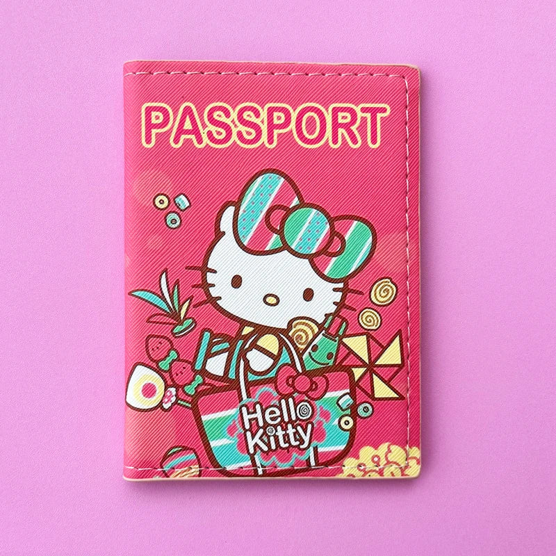 Cartoon HELLO KITTY Travel Passport Cover Wallet Unisex Business Multifunction Credit Card Purse Women's Organizer Passport Case