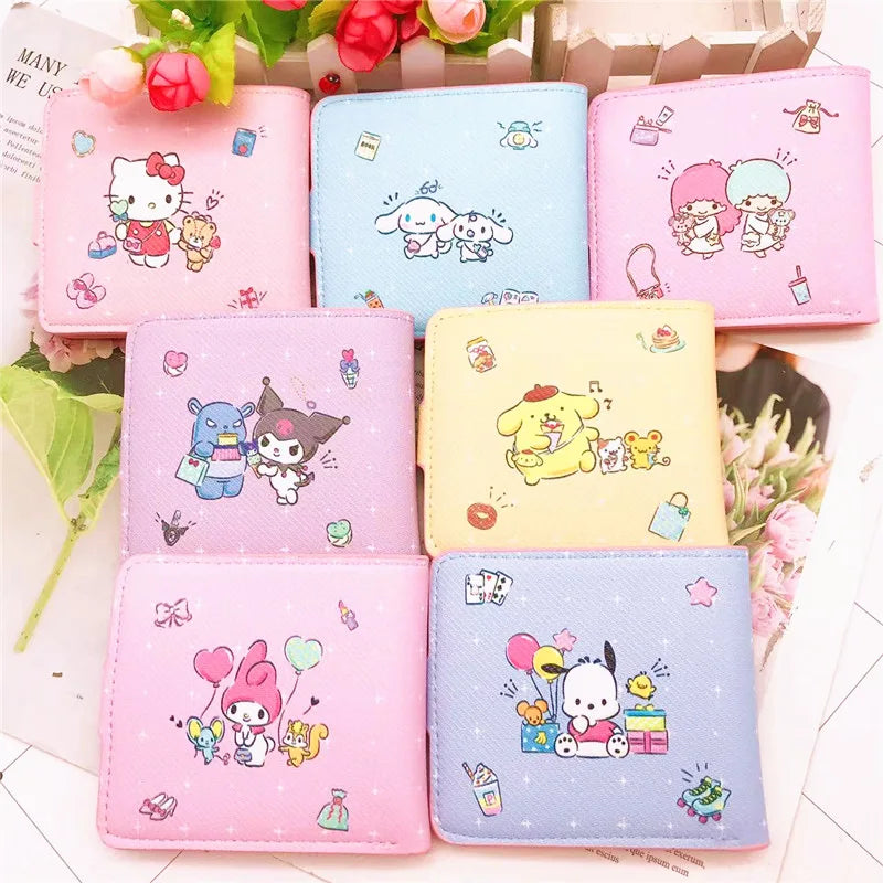 Hello Kitty Cinnamoroll My Melody Kuromi New Pu Casual Money Bag Coin Purse Card package Wallet With Buttons ﻿