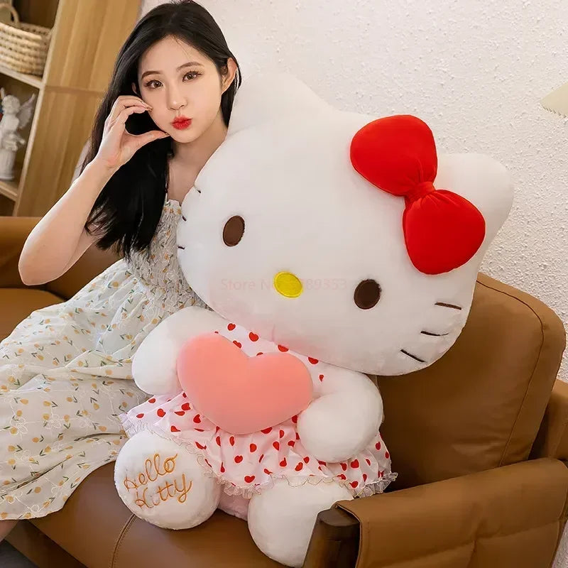 New Cartoon Anime Sheer Dress Hello Kitty Plush Doll Big Cute Room Decoration Plush Toy Sleeping Pillow Kawaii Soft Toy