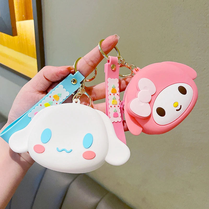 1PCS Kawaii Hello Kitty Kuromi Silicone Coin Purse Cinnamoroll Keychain Wallet Fashion Portable Keyring